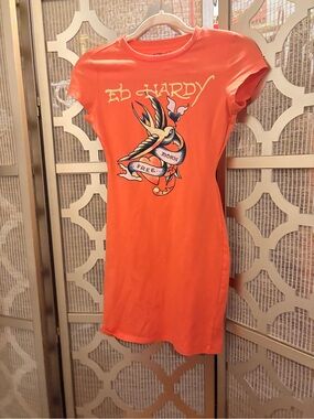 Ed Hardy Bright Orange Logo Tee dress